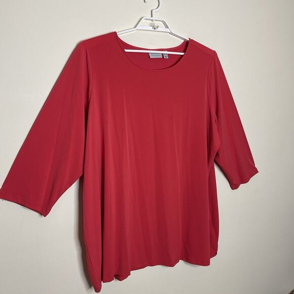 SUSAN GRAVER Red Liquid Knit 3/4 Sleeve Blouse Basics Layering Holiday 3X - Picture 3 of 8